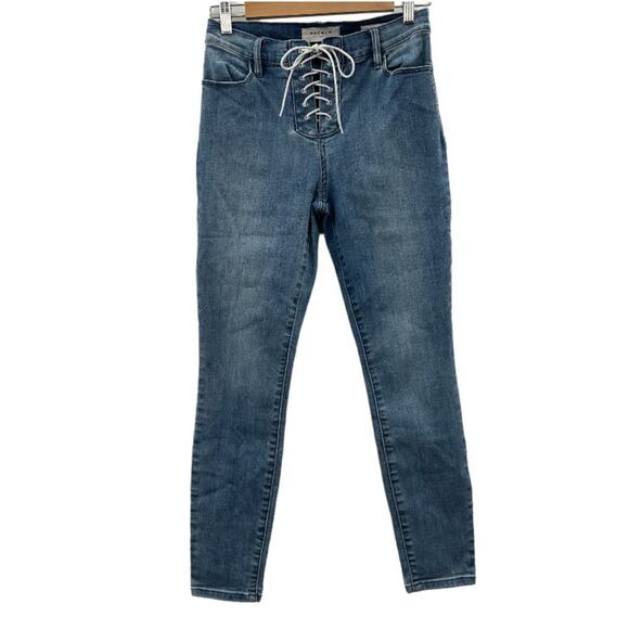 PacSun Medium‎ Wash Lace Up Front High Rise Skinny Jegging Jeans Size 27 - Picture 1 of 10